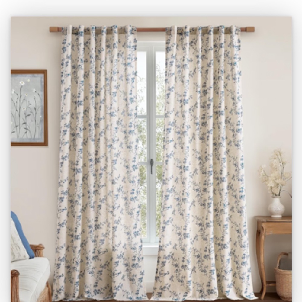 Floral Blue and Cream Curtains | 84 inches